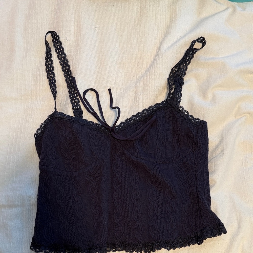 Lace Trim Navy Camisole Top